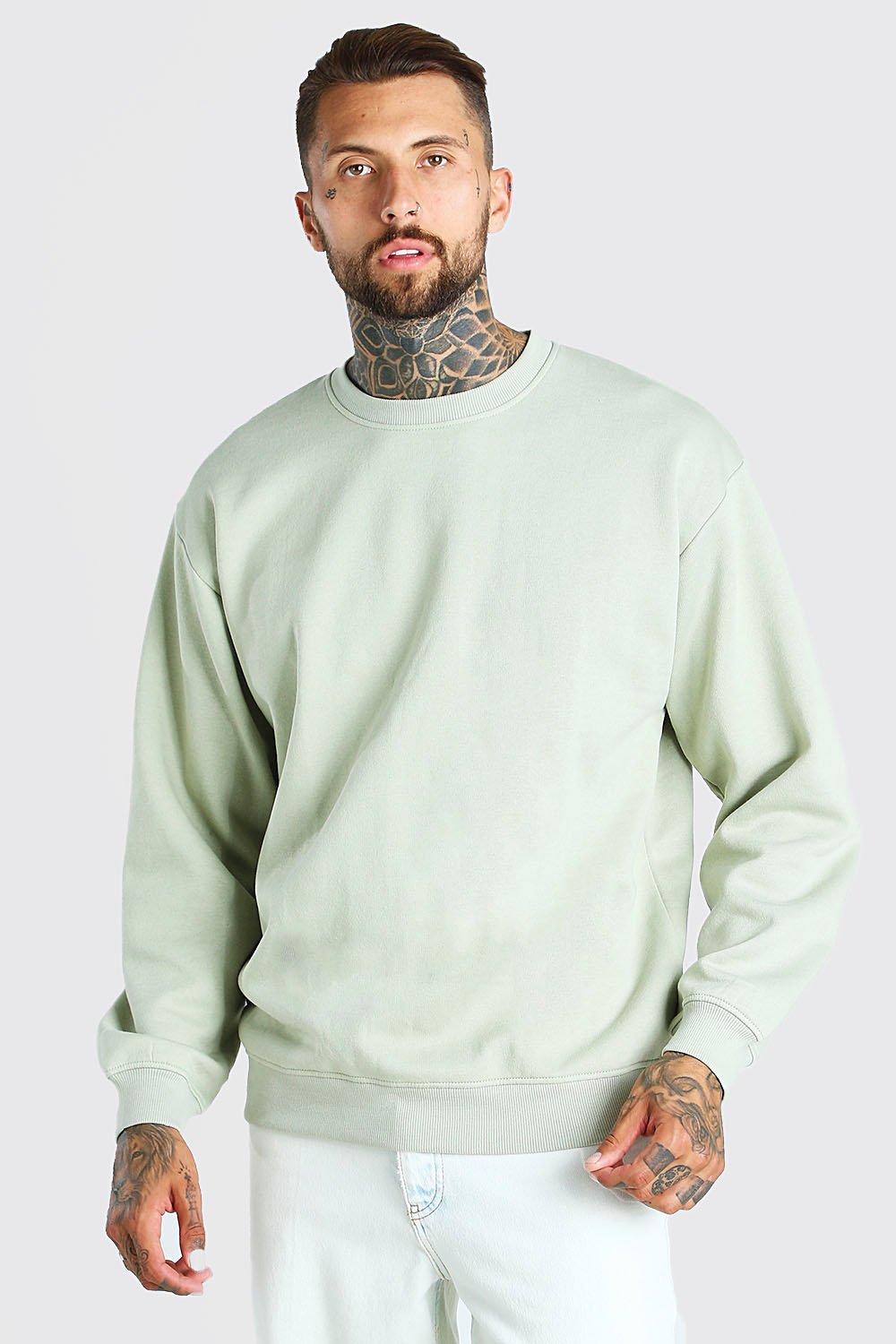 Men's Oversized Fleece Crew Neck Sweatshirt | Boohoo UK