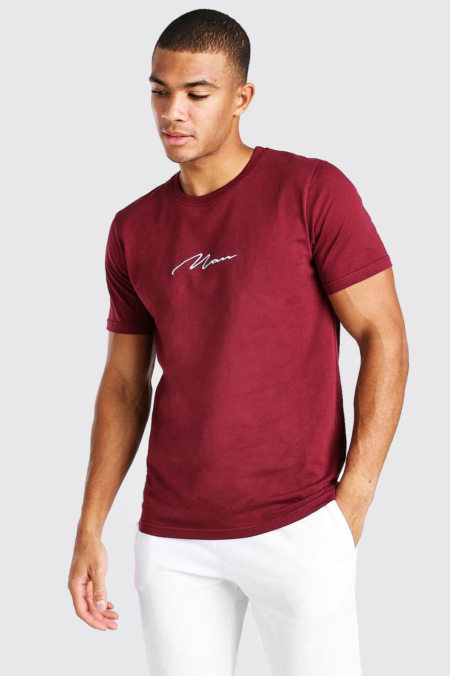 Burgundy MAN Signature Embroidered T-Shirt image number 1