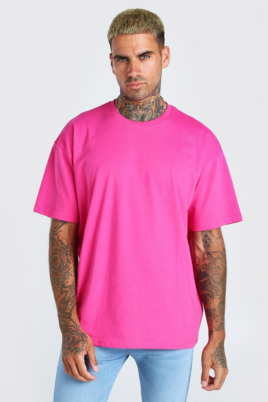 Pink Oversized Basic Crew Neck T-Shirt image number 1