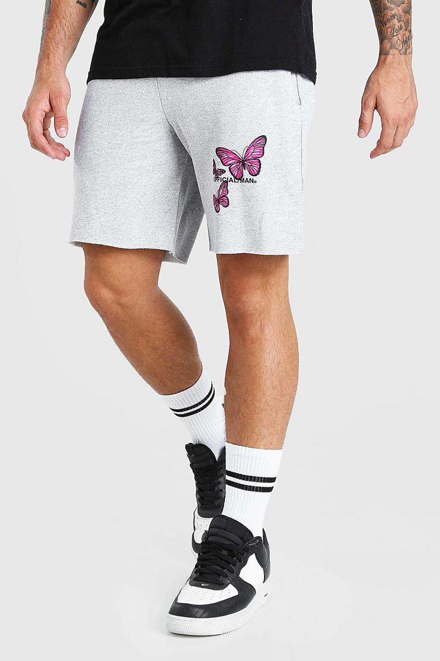Mittellange Jersey-Shorts mit Schmetterlings-Print, Grau meliert image number 1