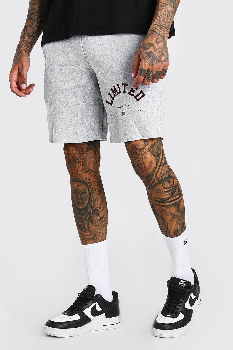 Grey marl "Limited" Shorts i jersey med tryck image number 1