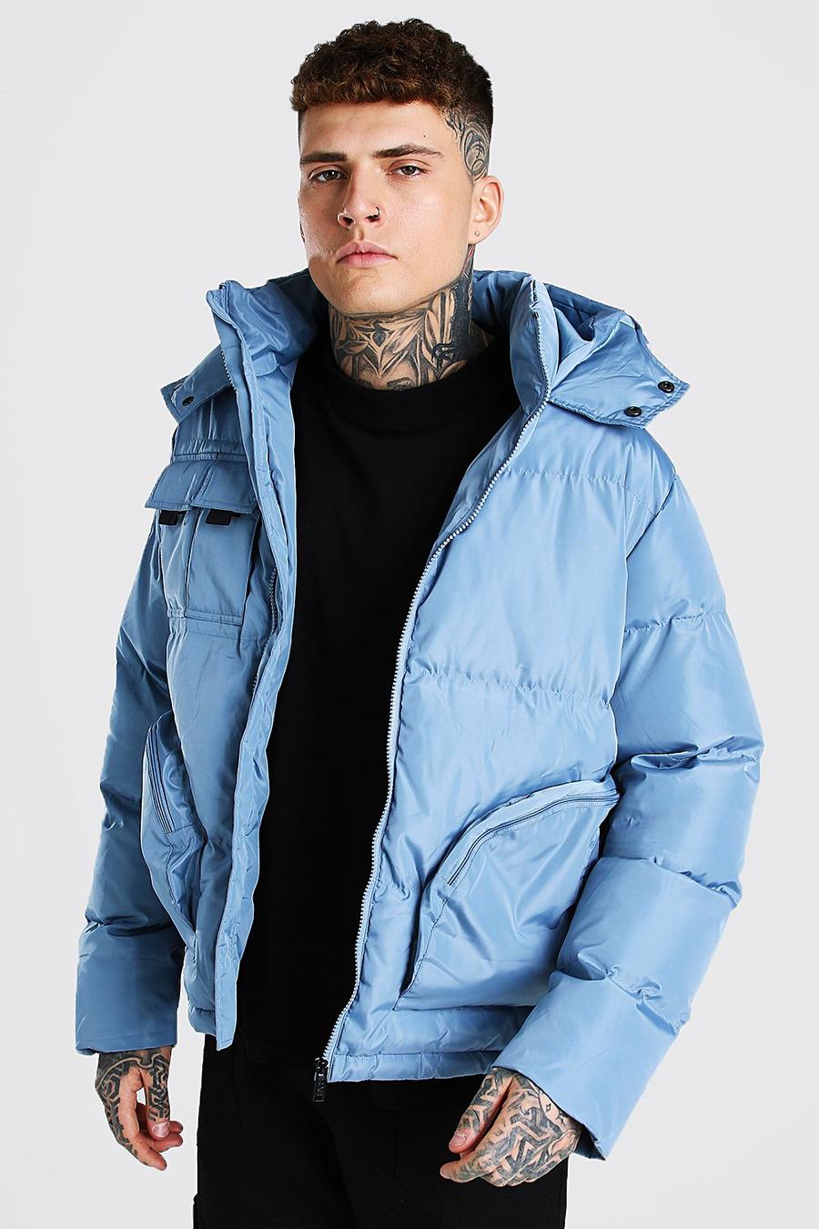 Blue Patch Pocket Hooded Puffer image number 1