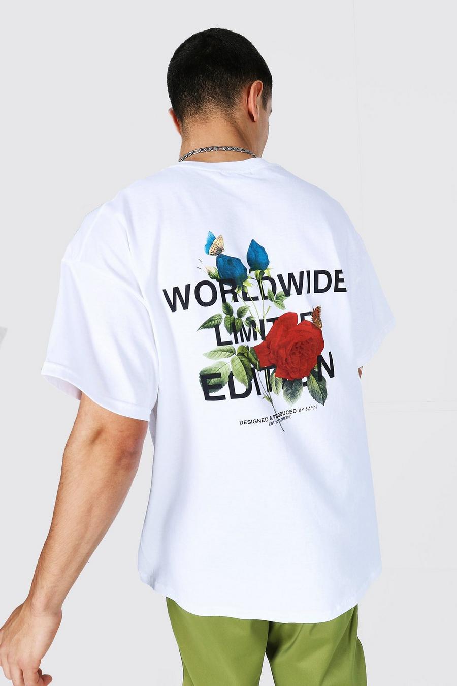White MAN Oversize t-shirt med blommor image number 1