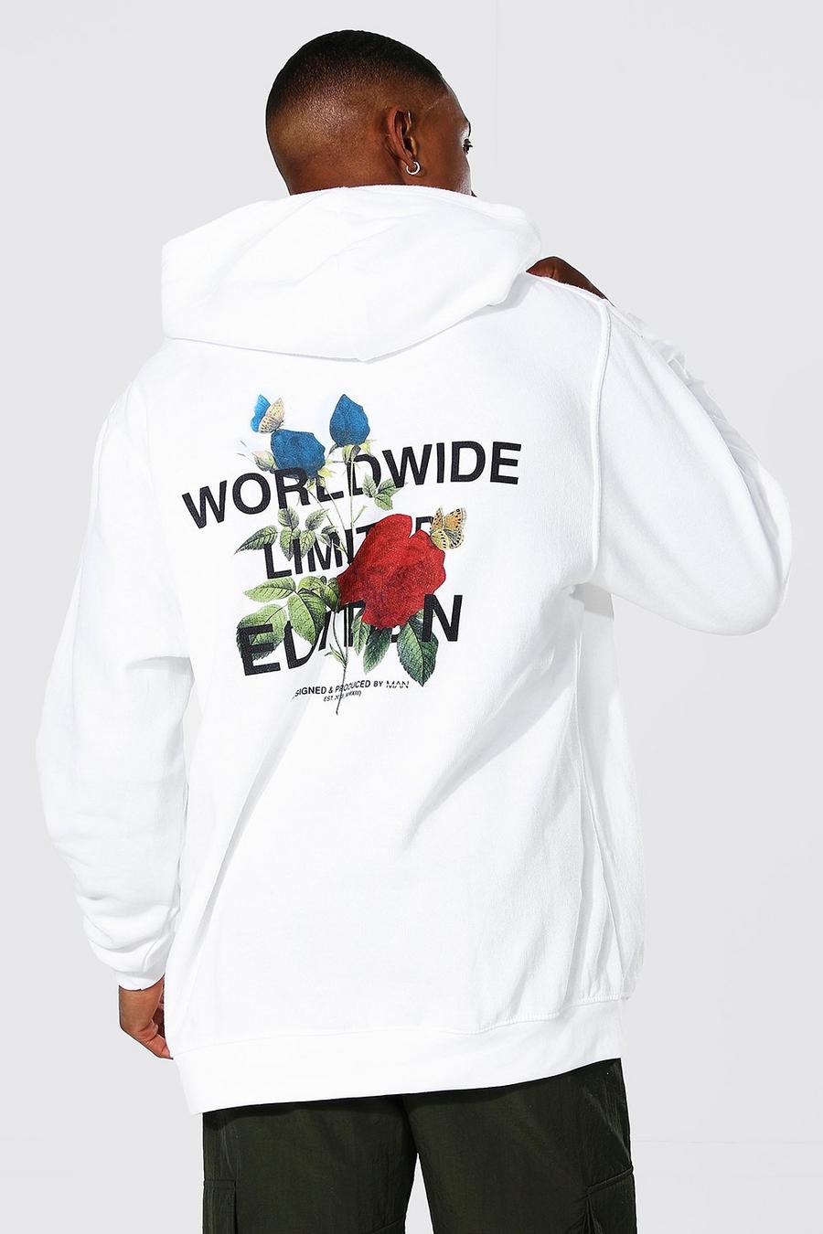 White Oversized Man Floral Back Print Hoodie image number 1