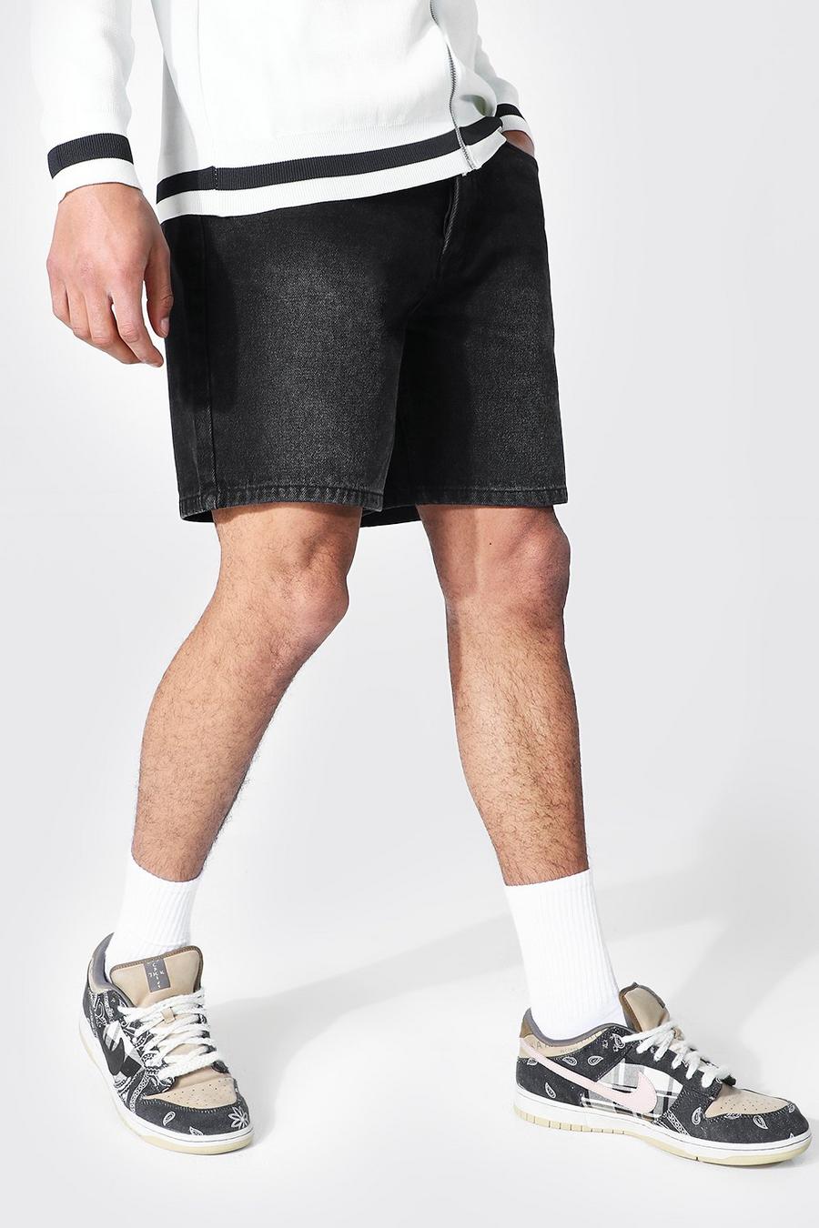 Pantalones cortos vaqueros rígidos de corte holgado, Negro desteñido image number 1