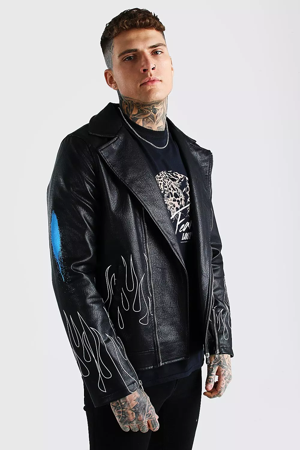 Graffiti leather jacket mens hotsell