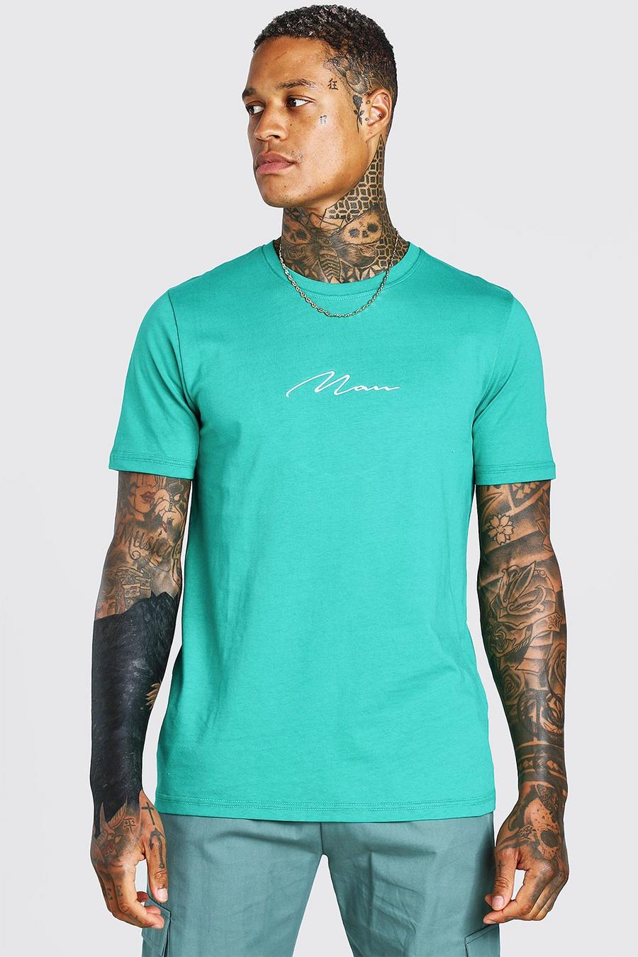 Groen MAN Signature geborduurd t-shirt image number 1