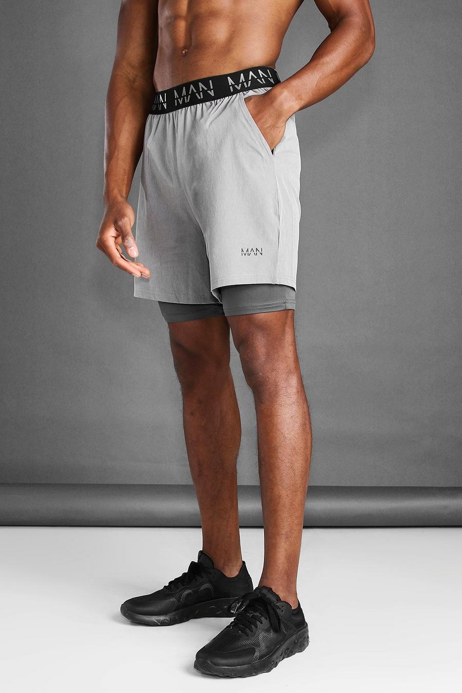 MAN Active Melierte 2-in-1 Shorts, Grau meliert grey