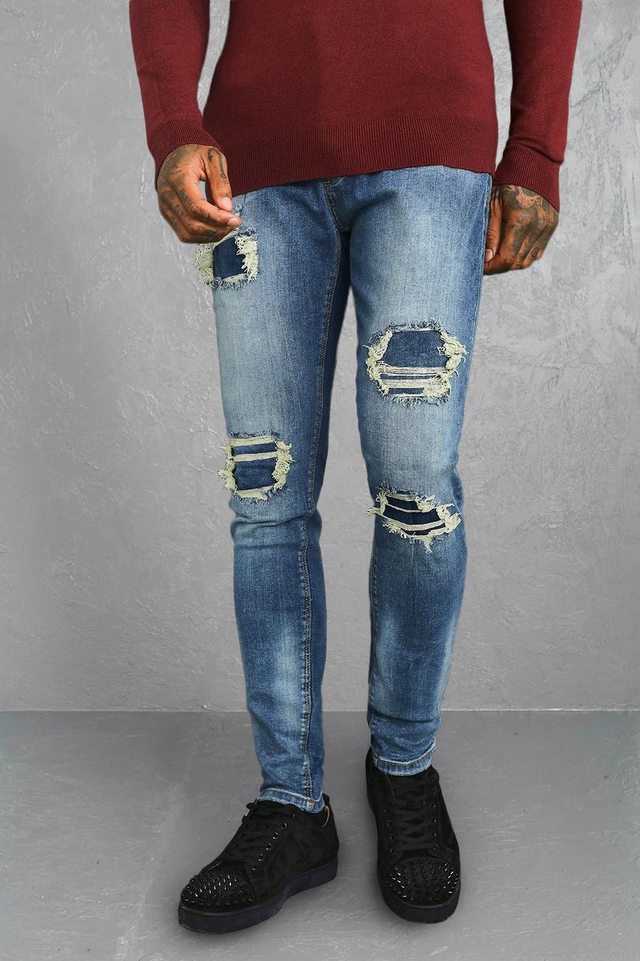 Jeans Skinny Fit elasticizzati con strappi & rattoppi dello stesso tessuto, Vintage wash image number 1