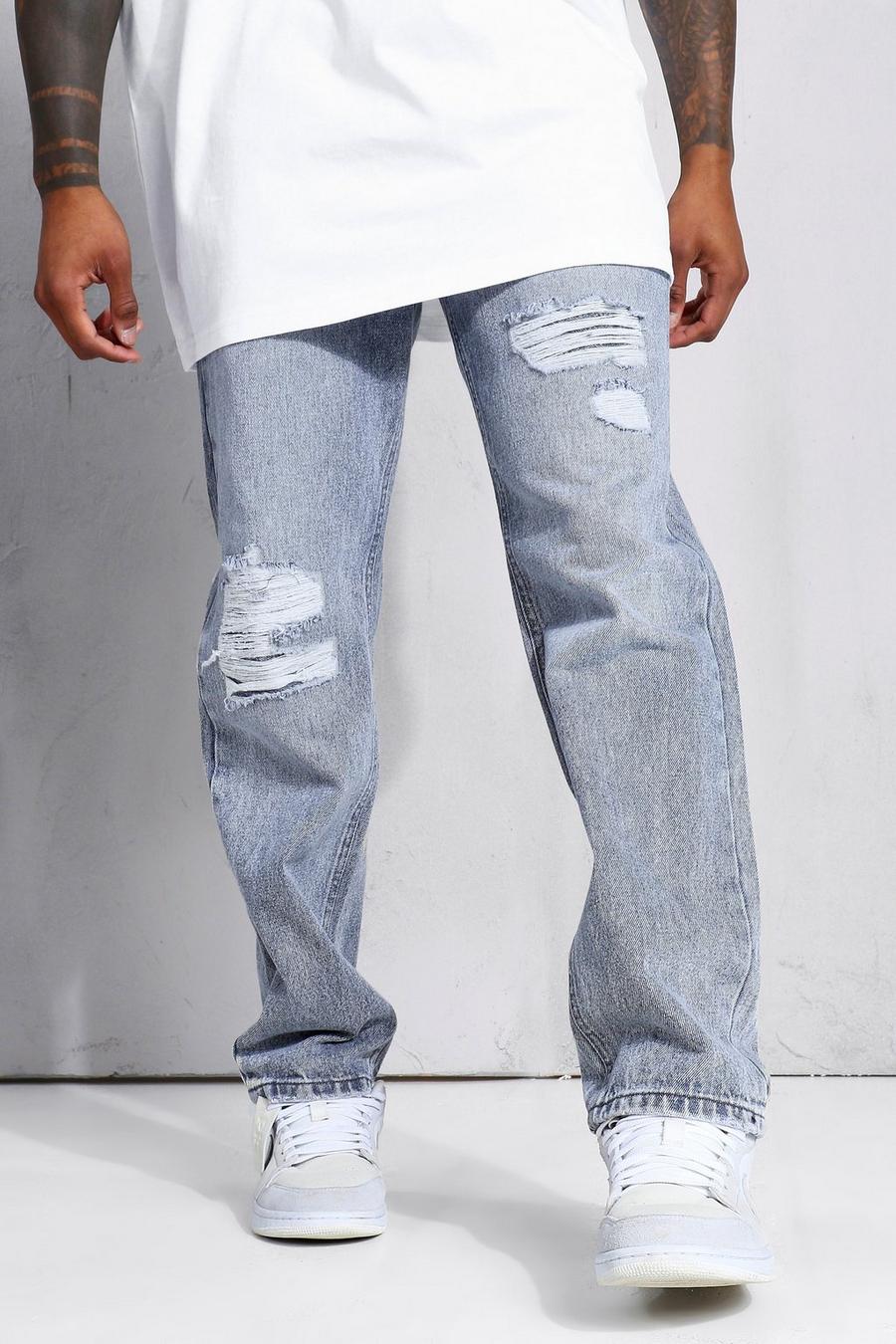 Ice grey Relaxed Fit Rigid Rip & Repair Jeans image number 1