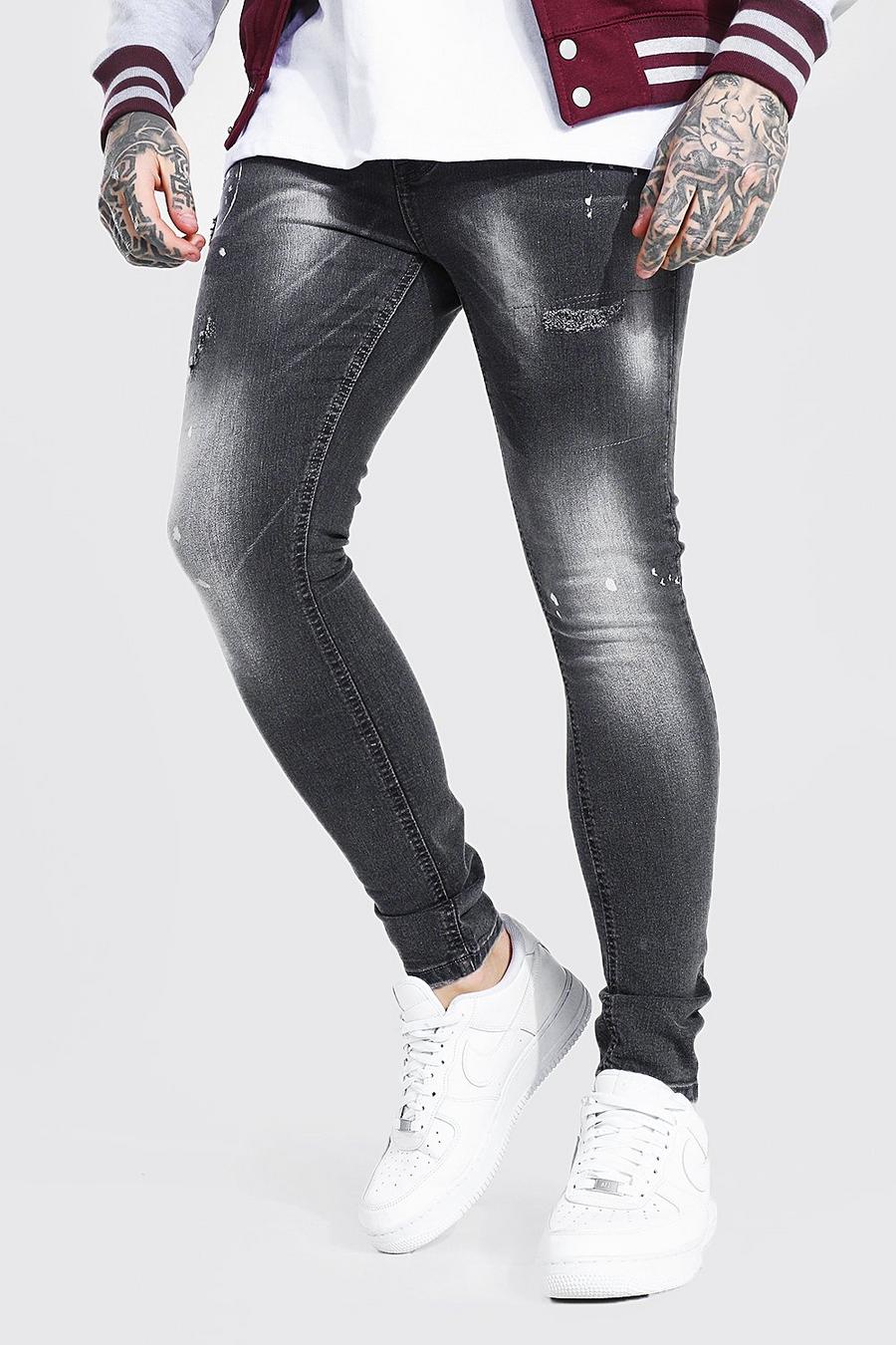 Dark grey Super Skinny Bleach Splatter Jeans image number 1