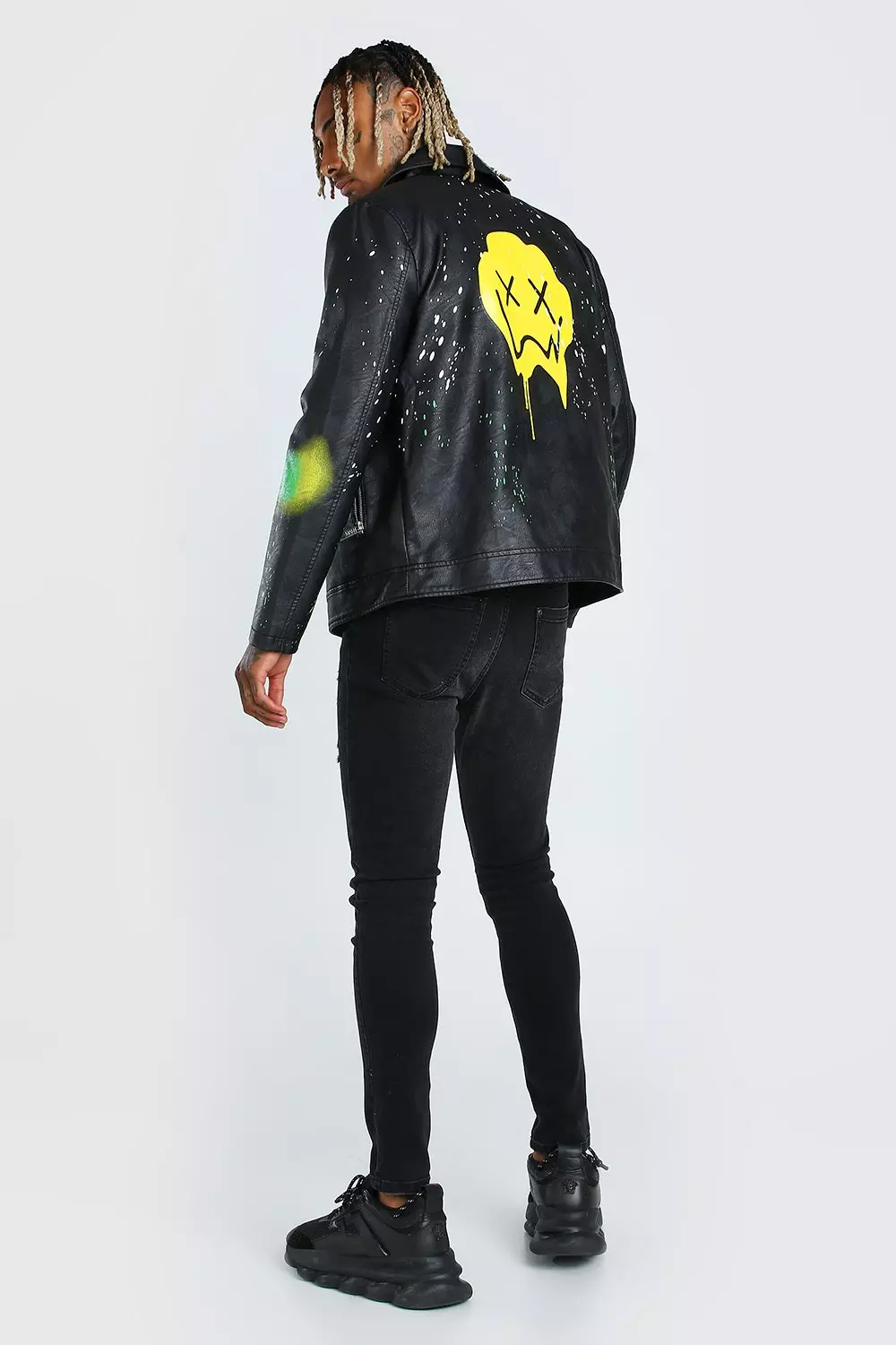 Leather Look Spray Paint Effect Biker Jacket | mail.napmexico.com.mx