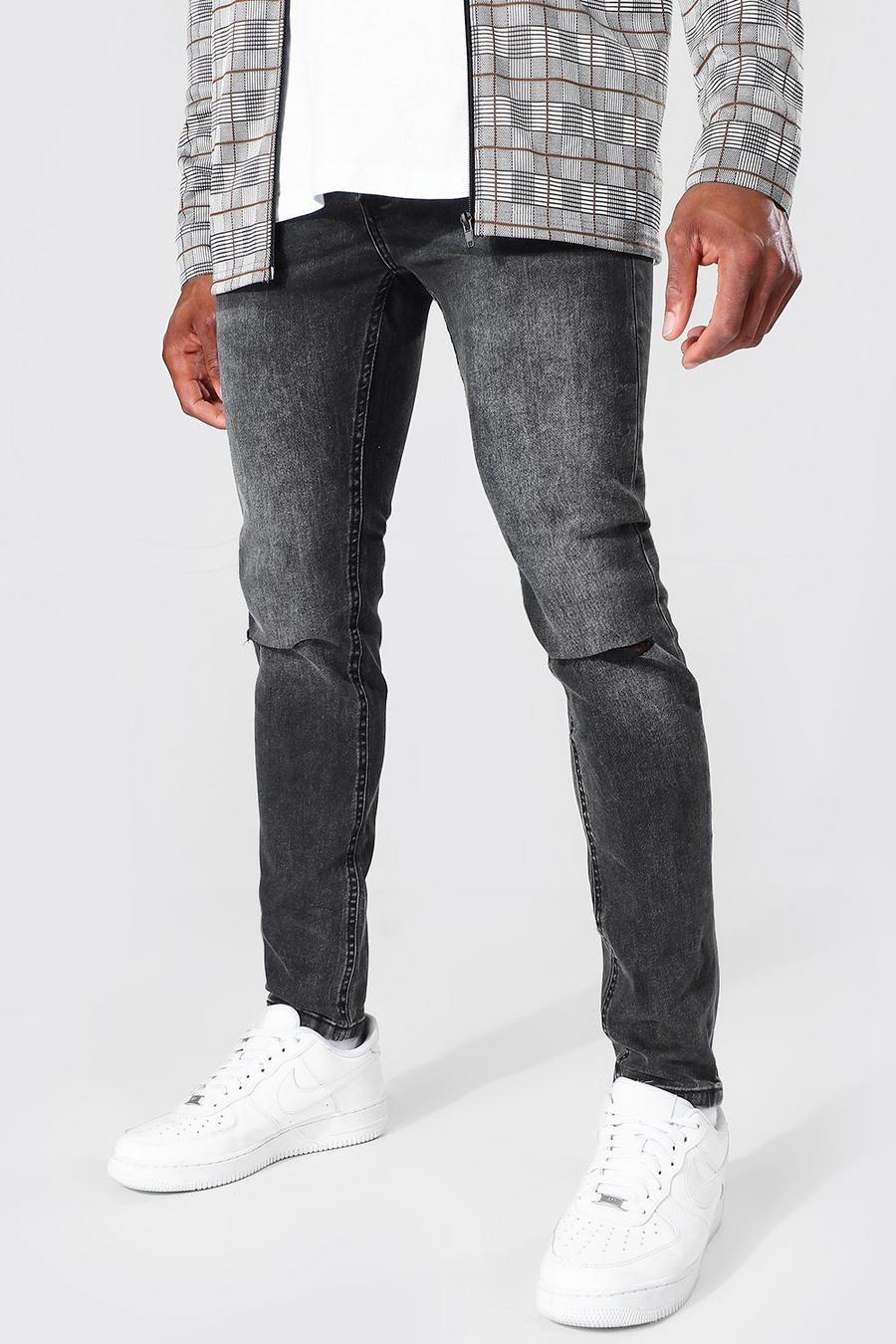 Jeans Skinny Fit elasticizzati con tagli sulle ginocchia, Washed black image number 1