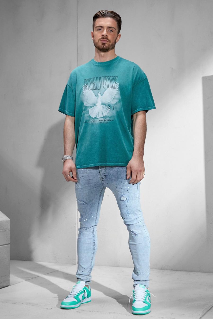 Super Skinny Jeans mit Farbspritzern, Ice blue image number 1