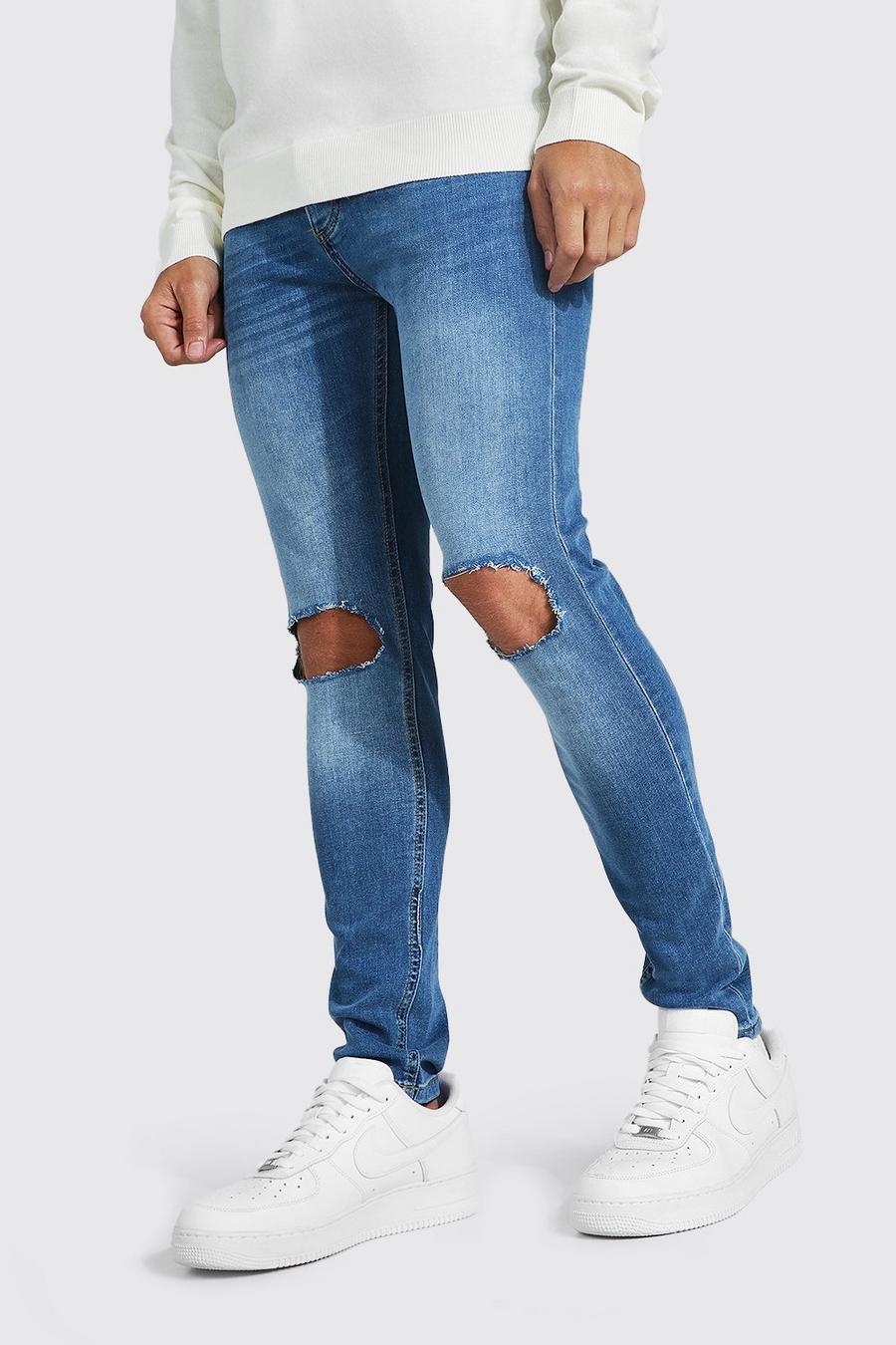 Jeans Skinny Fit elasticizzati con strappi ampi sulle ginocchia, Antique blue image number 1