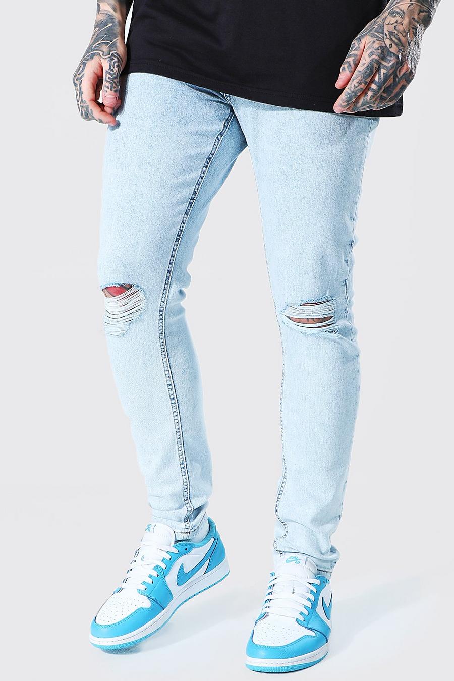 Ice blue Skinny Stretch Jeans With Busted Knees image number 1