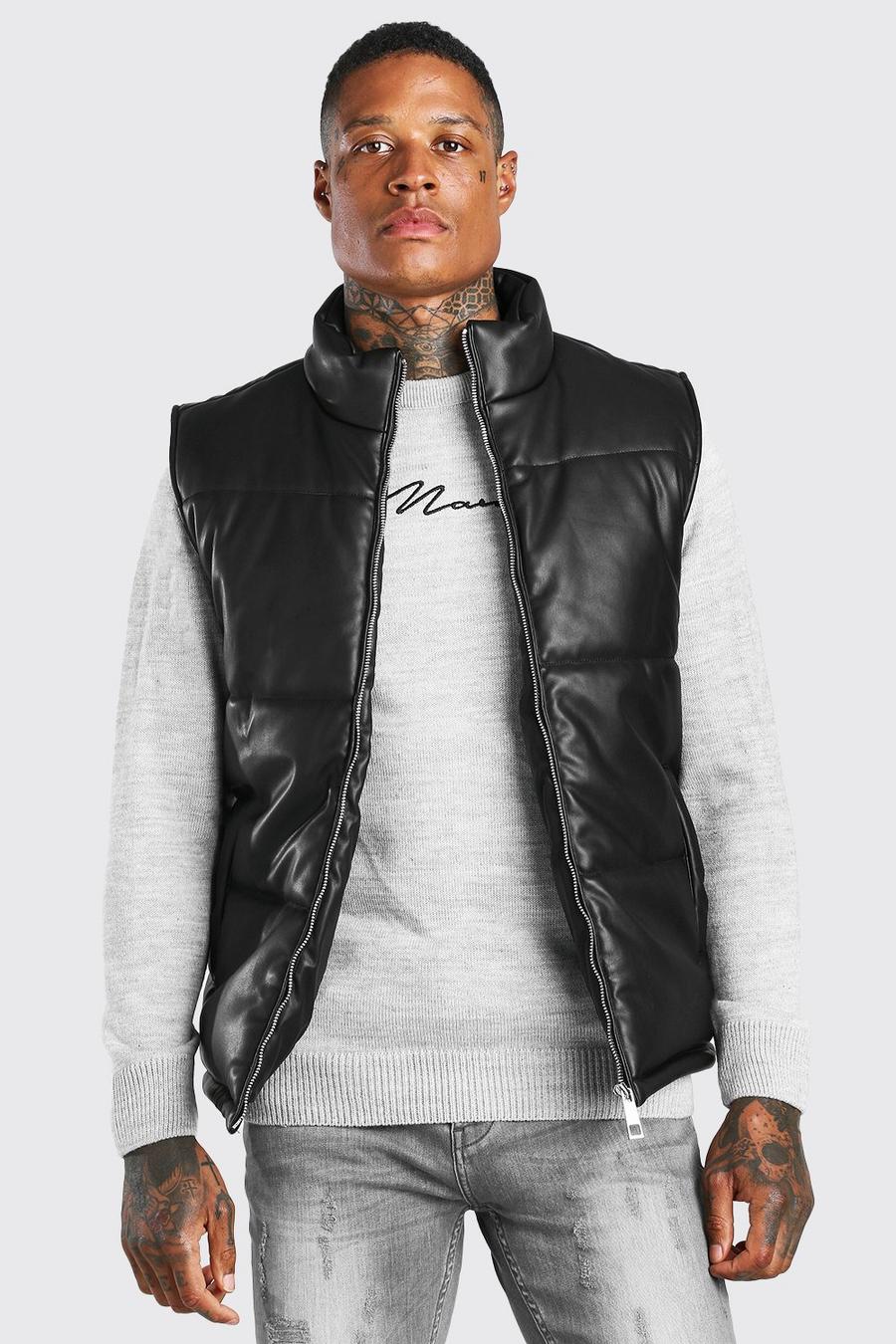 Men's Faux Leather Puffer Gilet