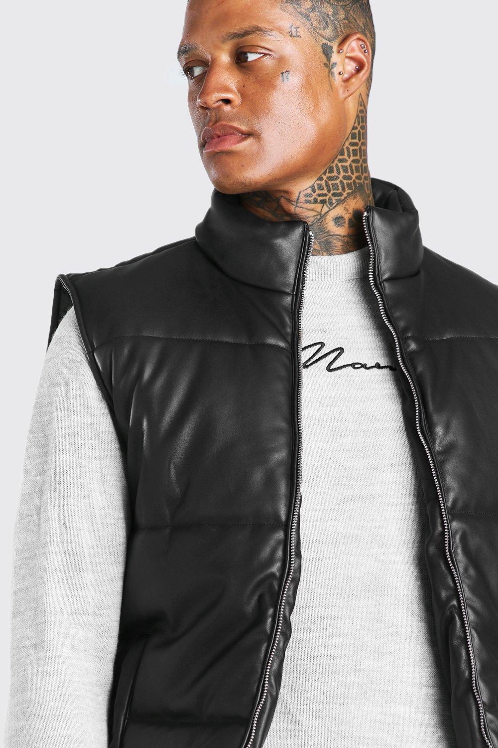 Men's Faux Leather Puffer Gilet