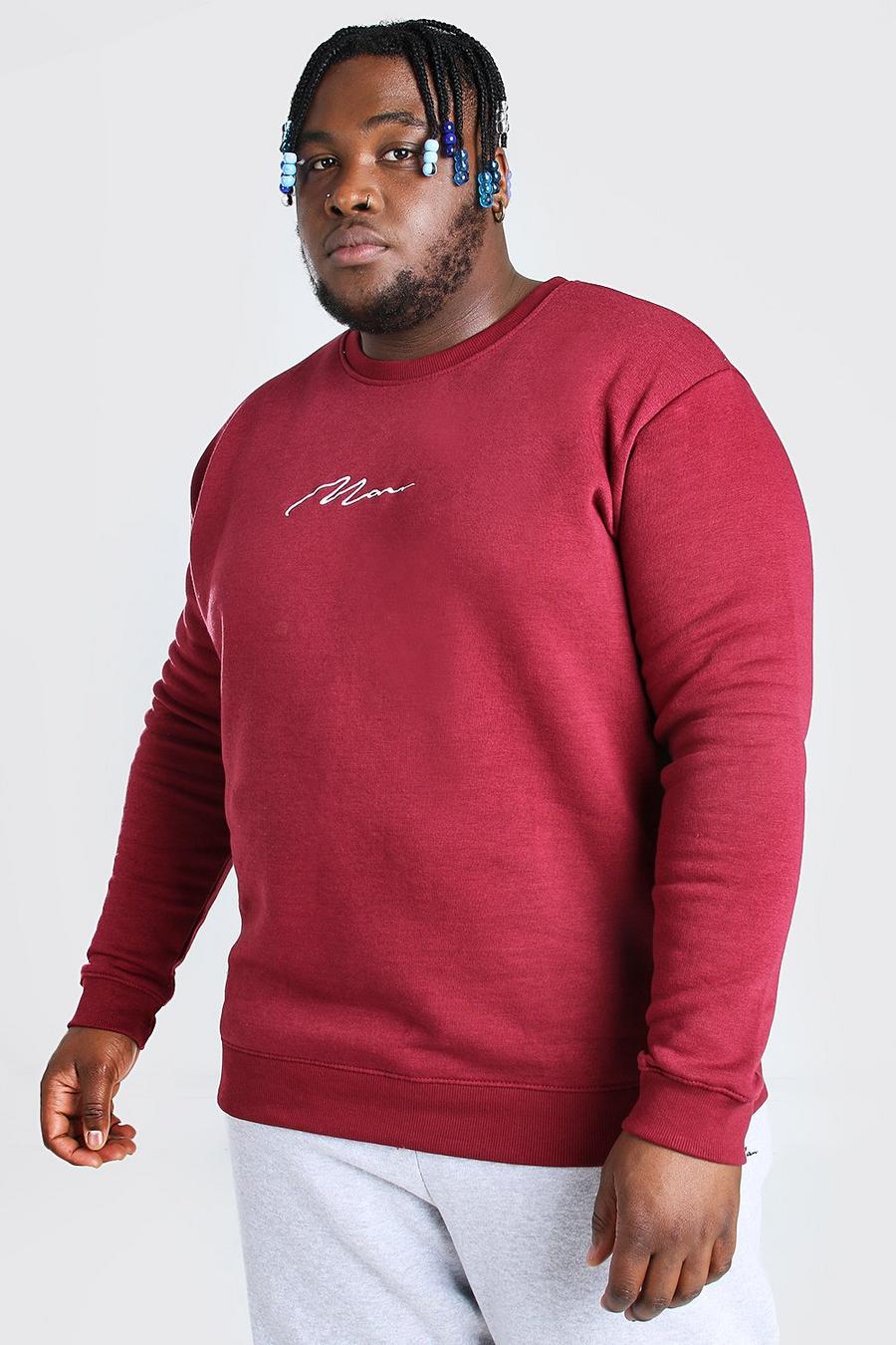 Burgundy Plus Size MAN Script Embroidered Sweater image number 1