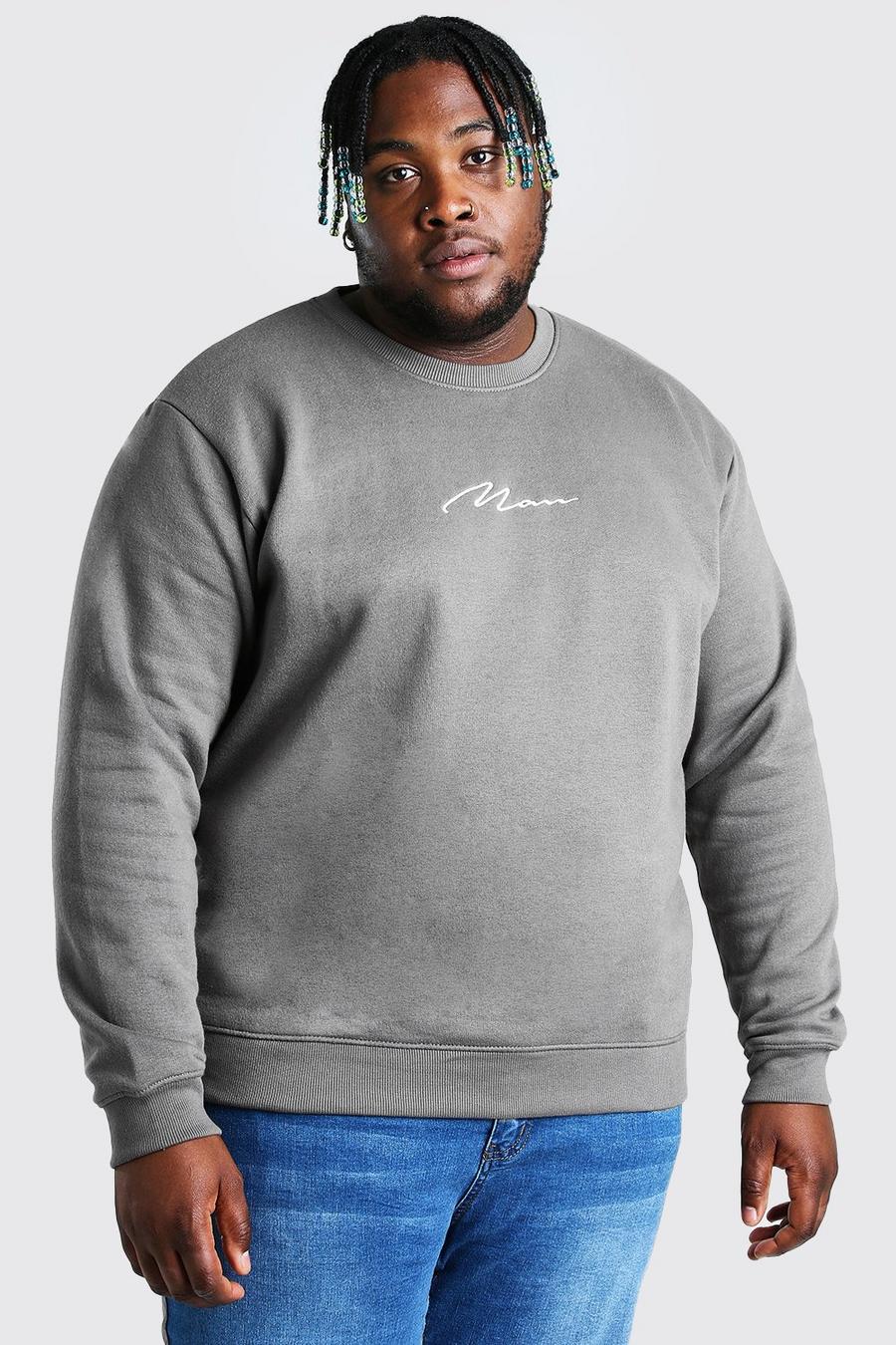 Slate Plus Size MAN Script Embroidered Sweater image number 1