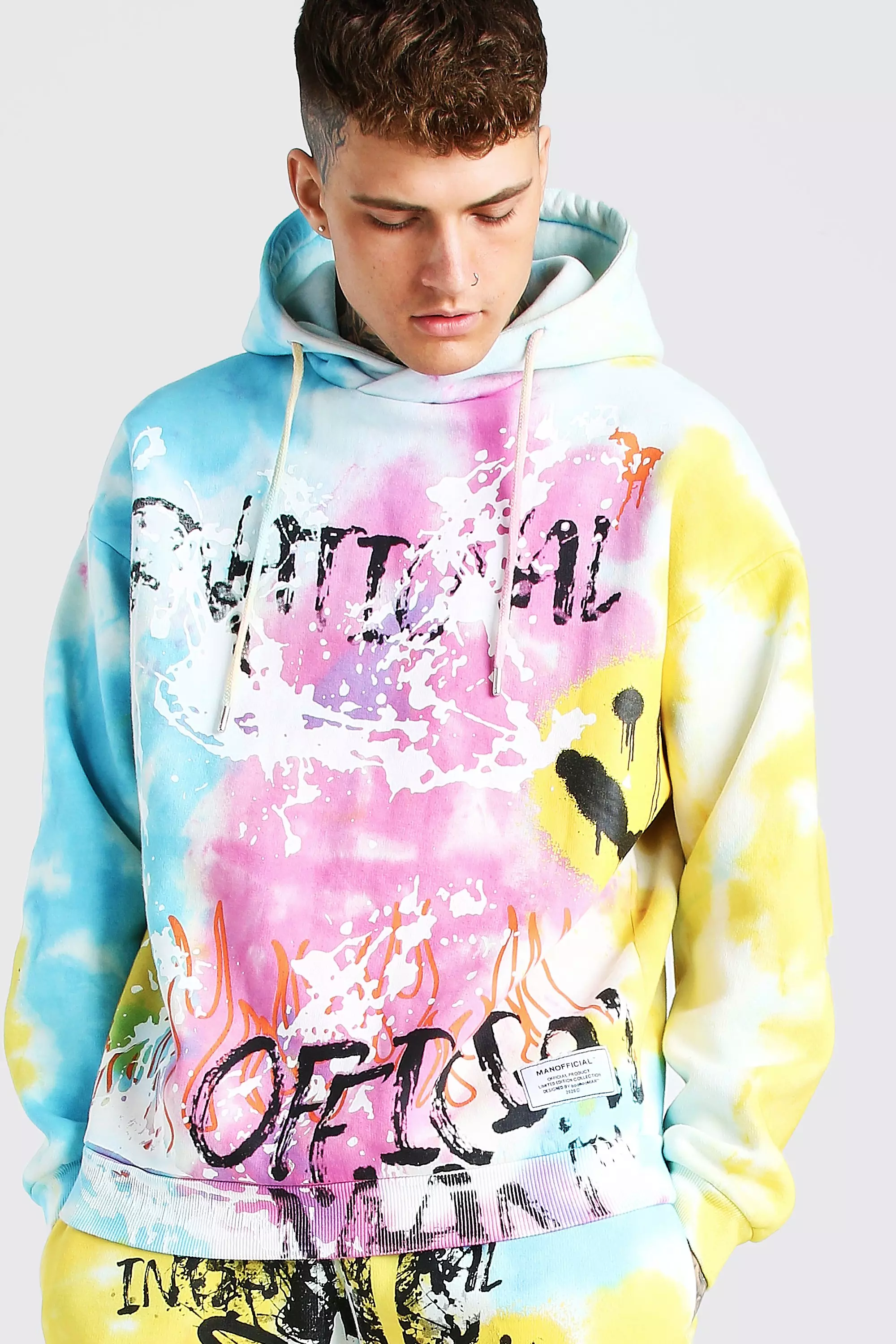 Oversized official flame print tie dye hoodi sales