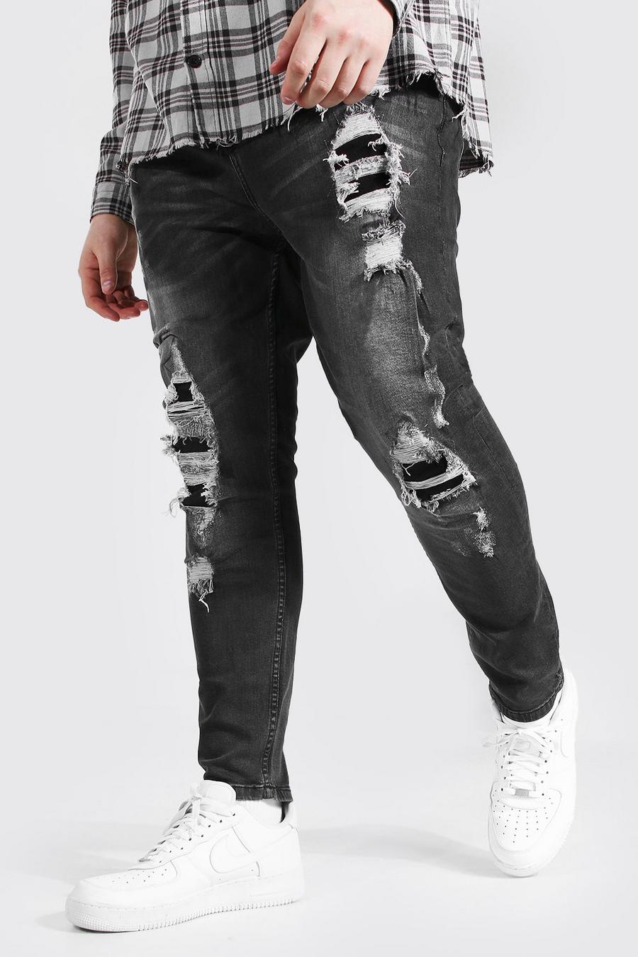 פחם מכנסי ג'ינס סופר סקיני עם קרעים לגברים גדולים וגבוהים image number 1