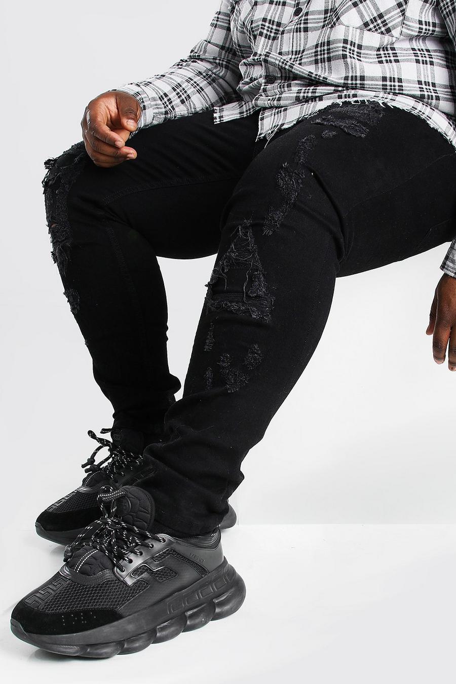 שחור מכנסי ג'ינס סופר סקיני עם קרעים לגברים גדולים וגבוהים image number 1
