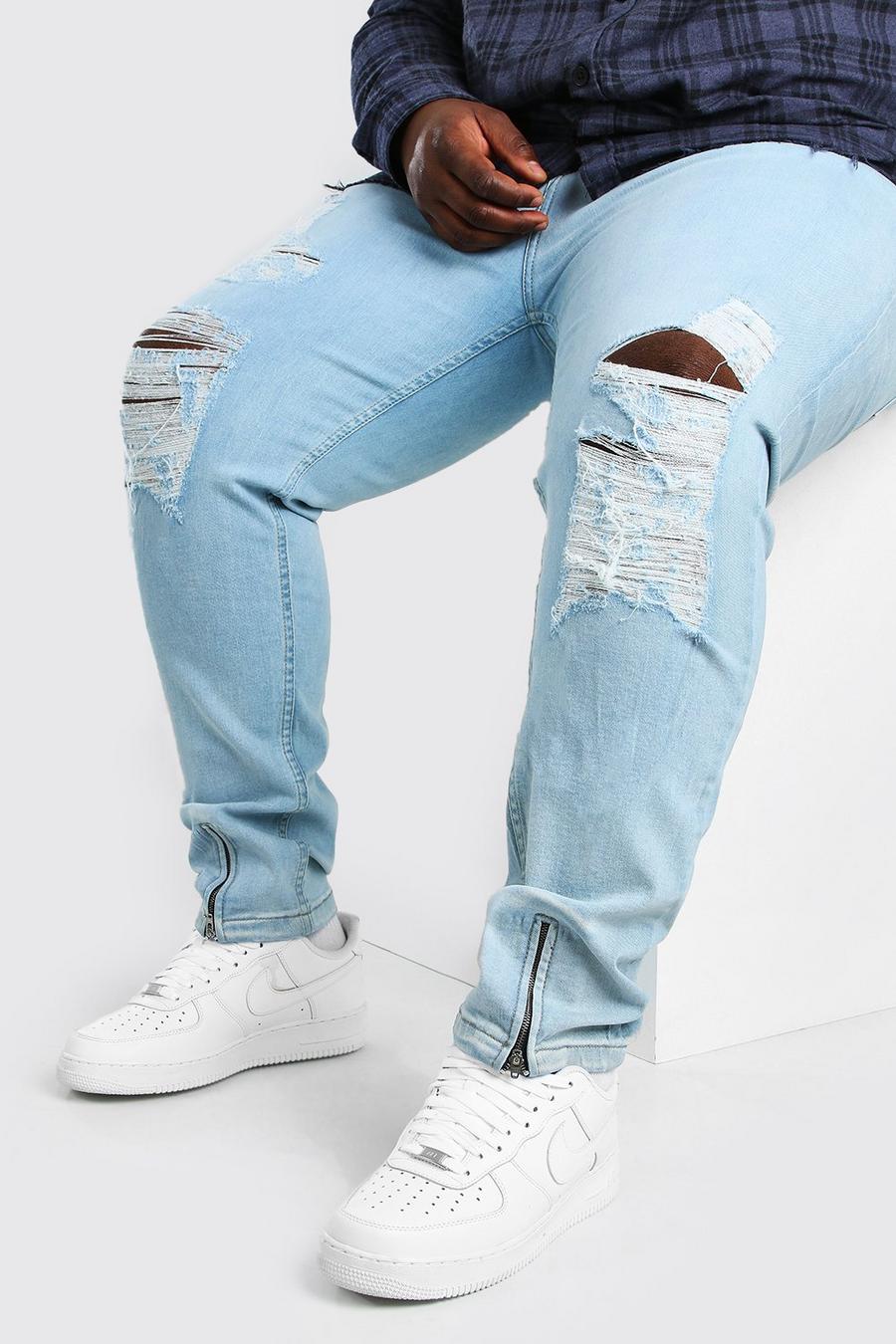 Ice blue Plus Size Skinny Jean With All Over Rips image number 1