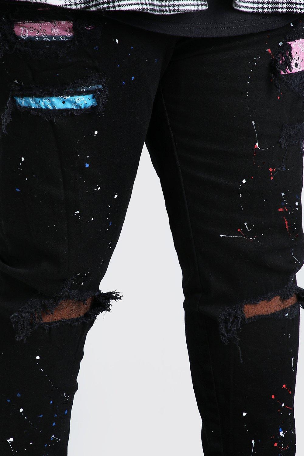 Big Tall Super Skinny Jeans Mit Bandana Print Boohoo