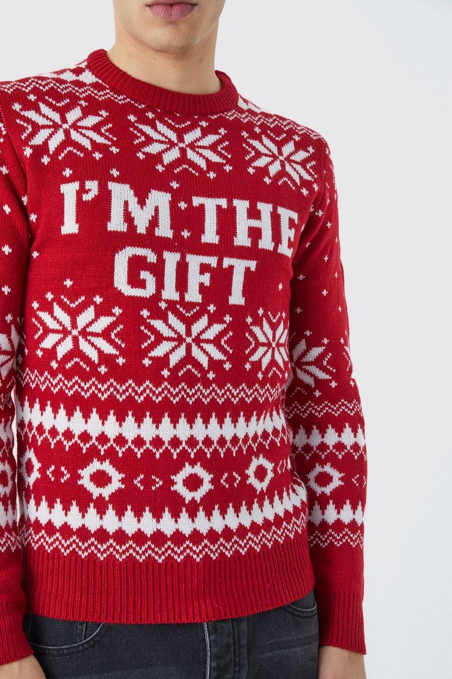 Red I'M The Gift Knitted Christmas Sweater image number 1