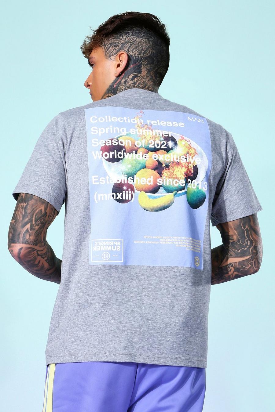 Camiseta con estampado gráfico de frutas en la espalda, Marga gris image number 1