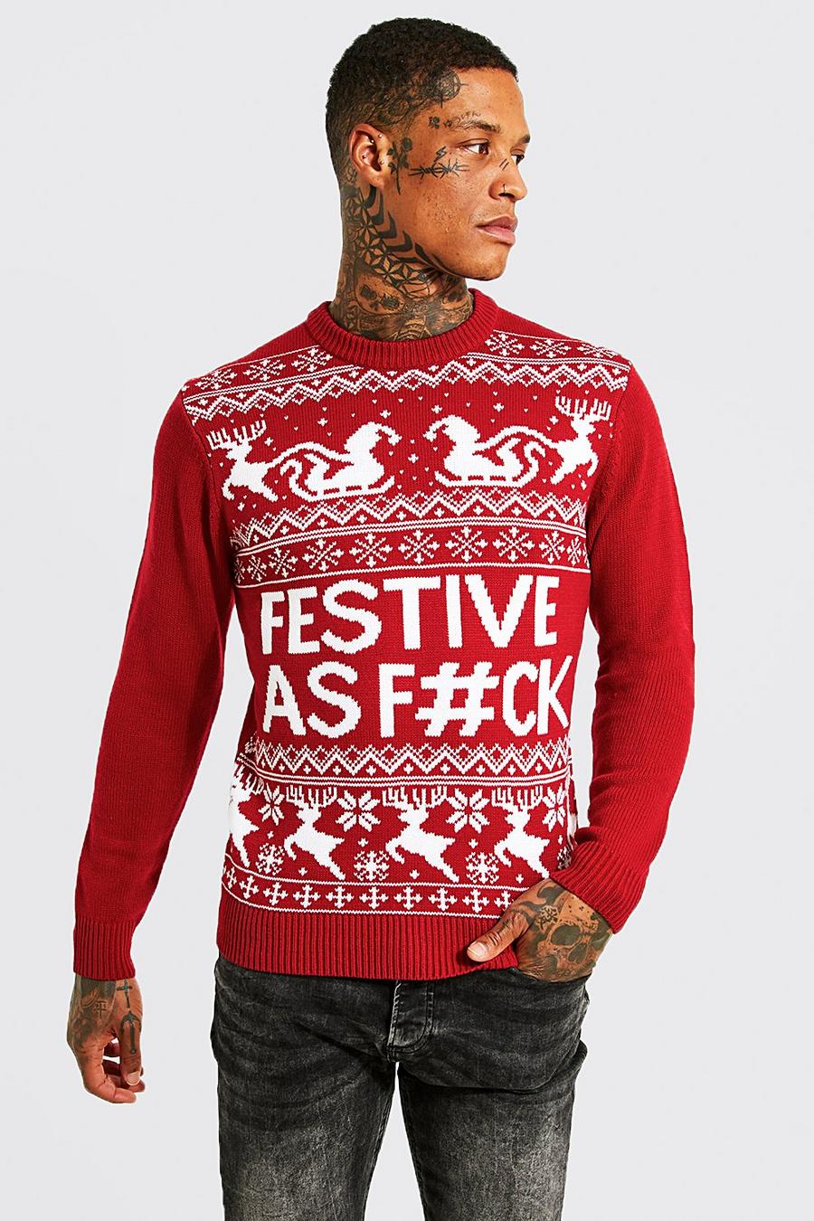 Red Festive Slogan Knitted Christmas Sweater
