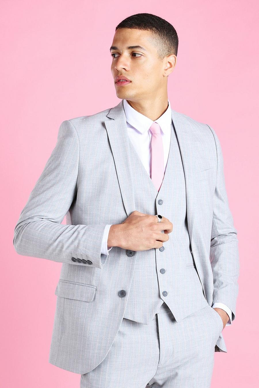 Light grey grå Super Skinny Stripe Suit Jacket image number 1