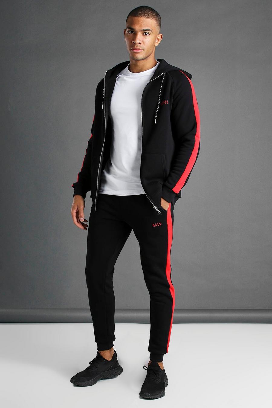 Black MAN Muscle Fit Hooded Detail Tracksuit image number 1