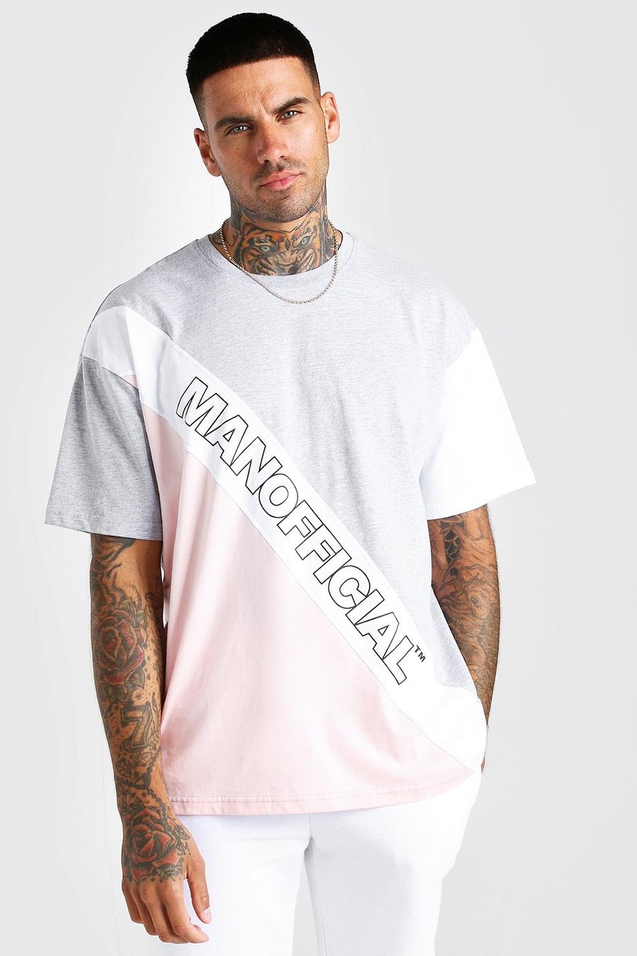 T-shirt con pannello a blocchi di colore Official MAN, Grigio mélange image number 1