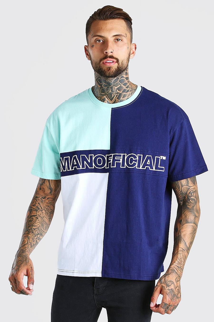 Official MAN T-Shirt in Übergröße mit Colorblock, Grün image number 1