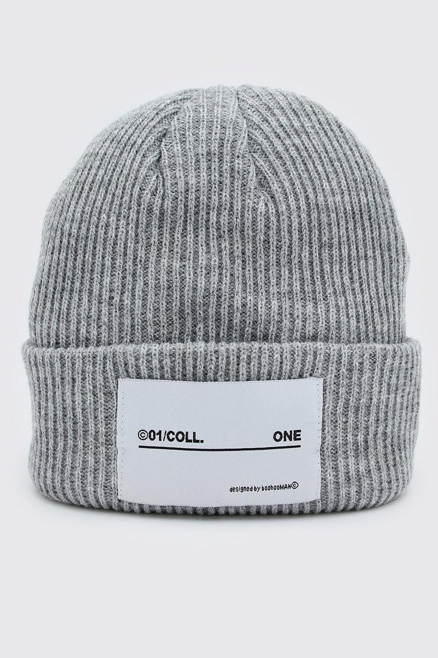 Grey MAN Woven Tab Beanie Hat image number 1