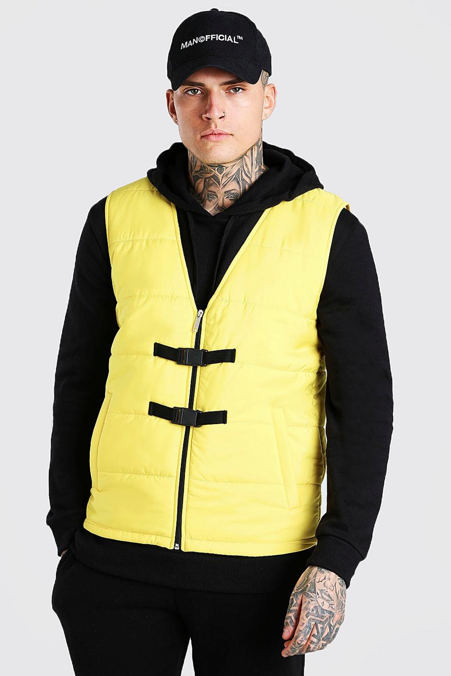 Yellow Buckle Detail Man Branded Padded Vest image number 1