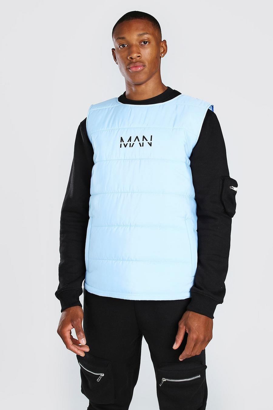 Blue MAN Dash Padded Side Zip Gilet With Tape Detail image number 1