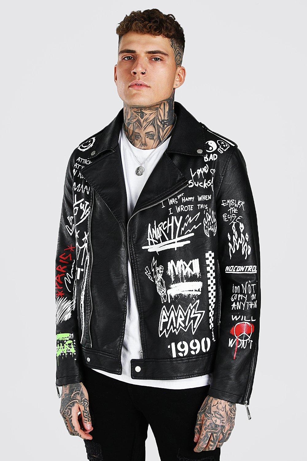 Leather jacket sale with graffiti