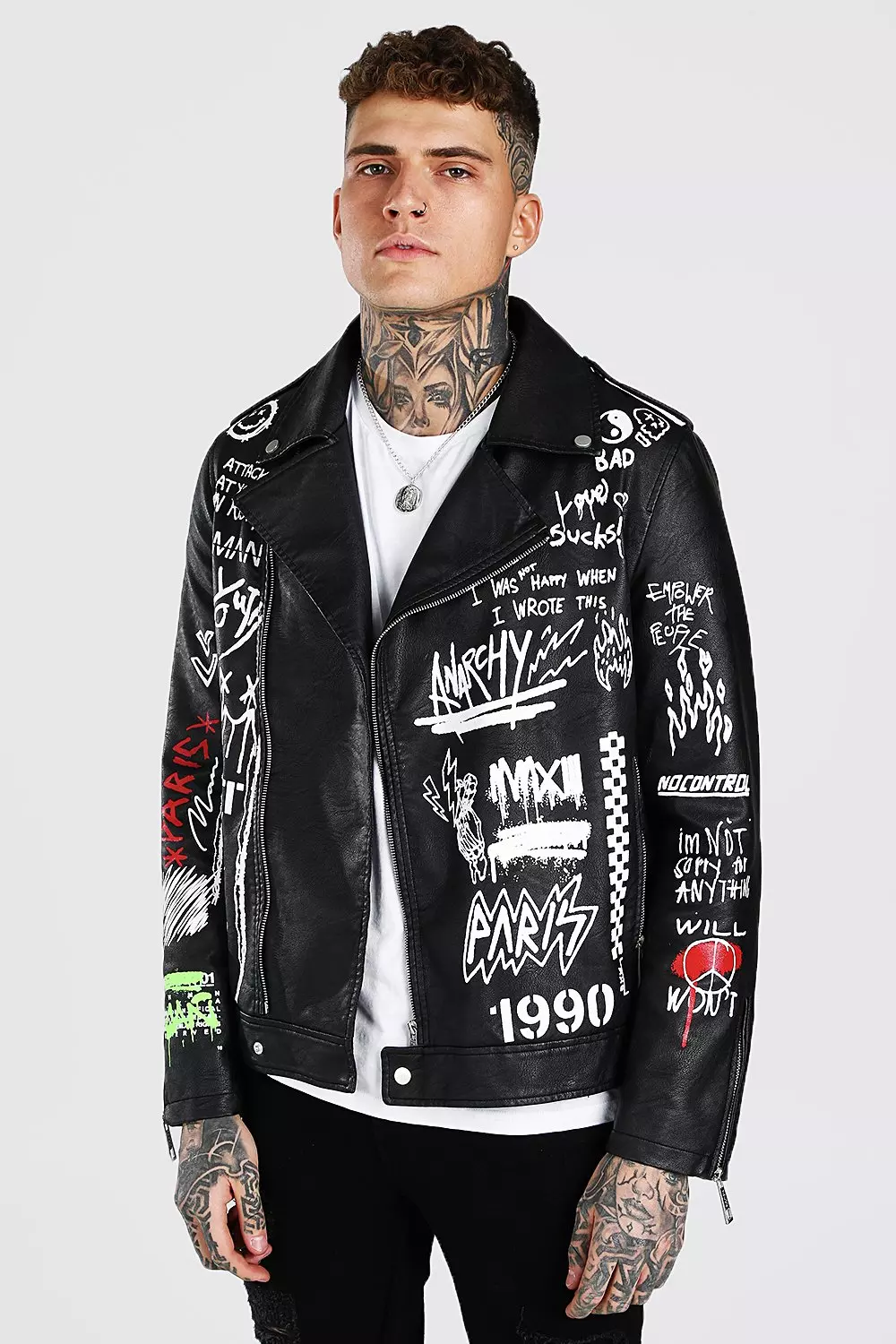 Graffiti leather shop moto jacket