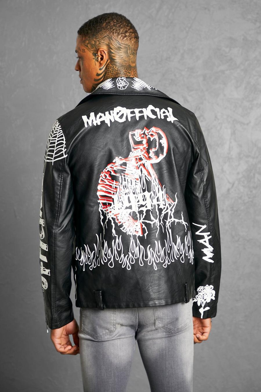 Black noir All Over Graffiti Biker Jacket
