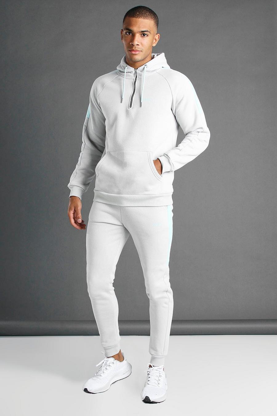 Grey MAN Active Tapered 1/4 Zip Panelled Tracksuit image number 1