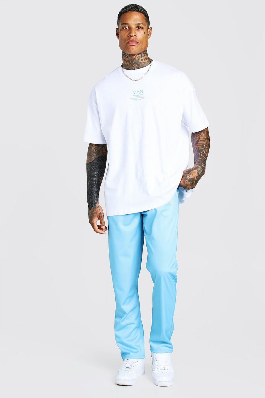 Conjunto de pantalones de correr de tricot y camiseta ancha para hombre, Azul image number 1