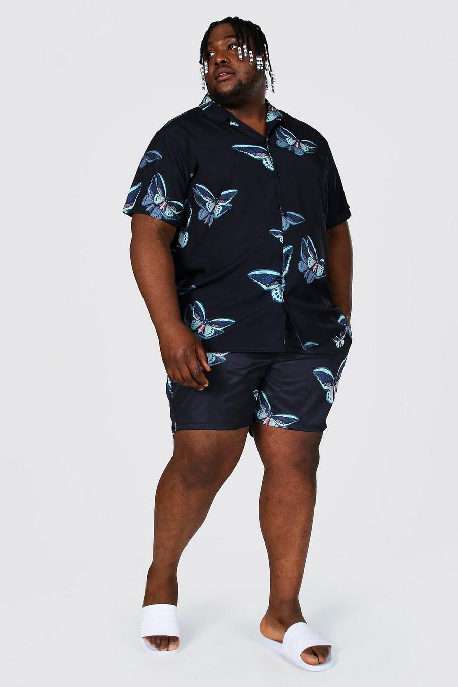 Black Plus Size Short Sleeve Revere Butterfly Shirt image number 1