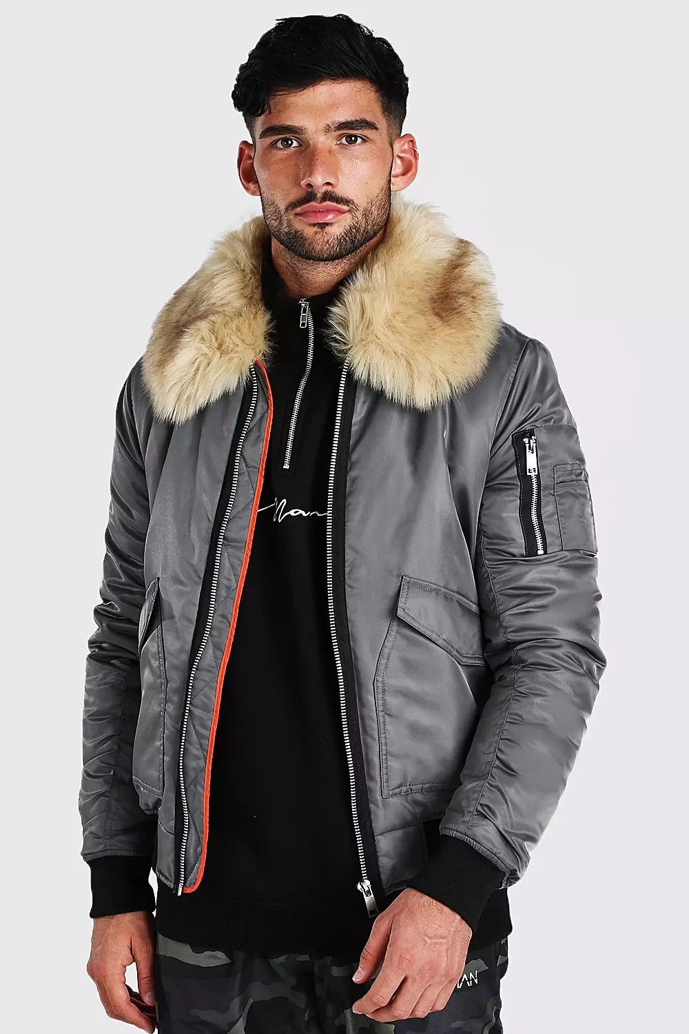 Faux fur collar shop ma1 bomber jacket