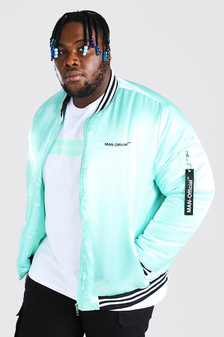 Bomber con profili in raso MAN Official Big And Tall, Verde menta image number 1
