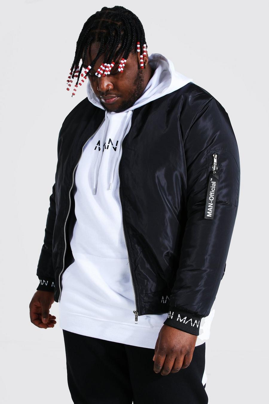 Bomber universitaria con canalé MAN Big And Tall, Negro image number 1