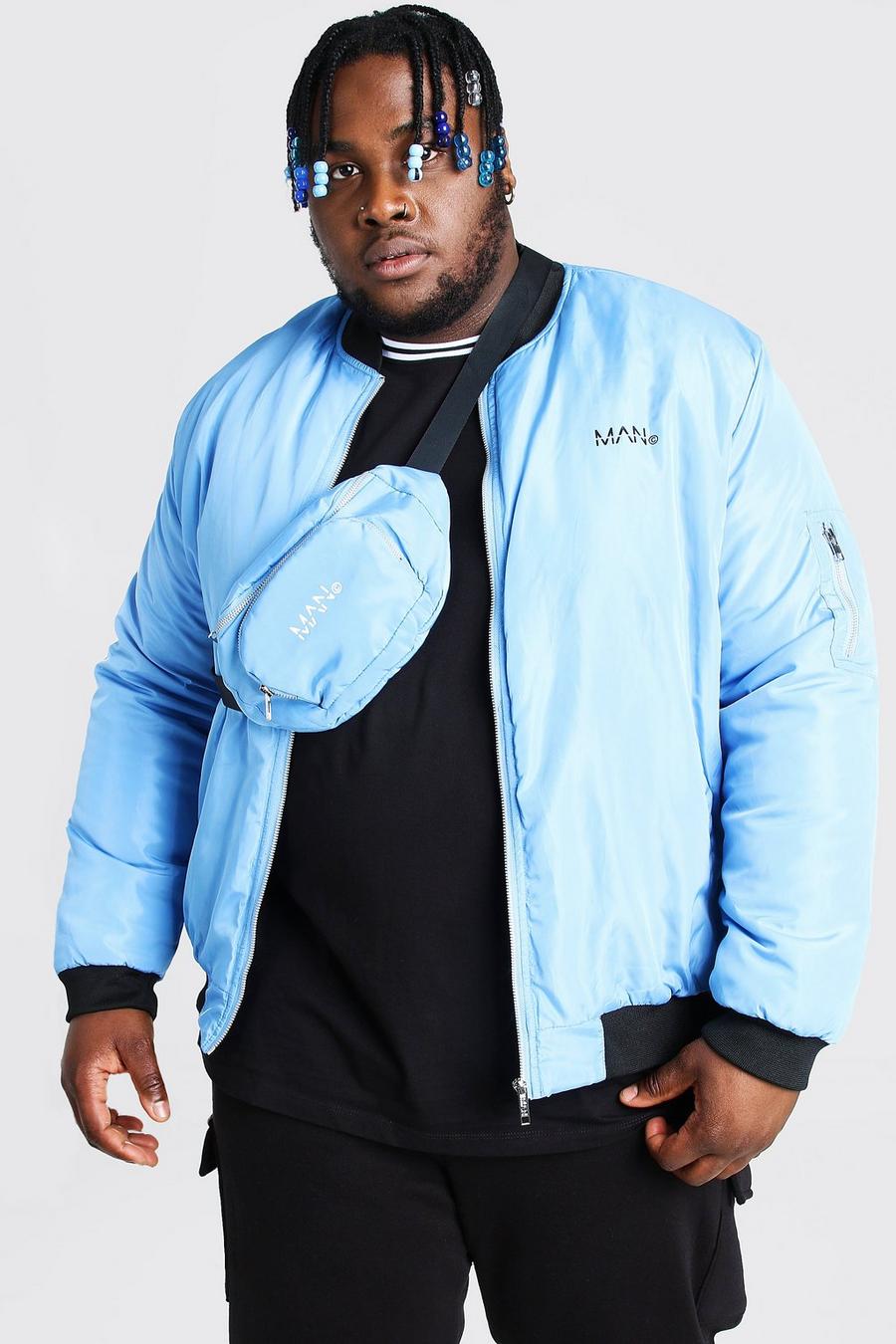 Light blue Plus Size Man Bomber And Fanny Pack image number 1