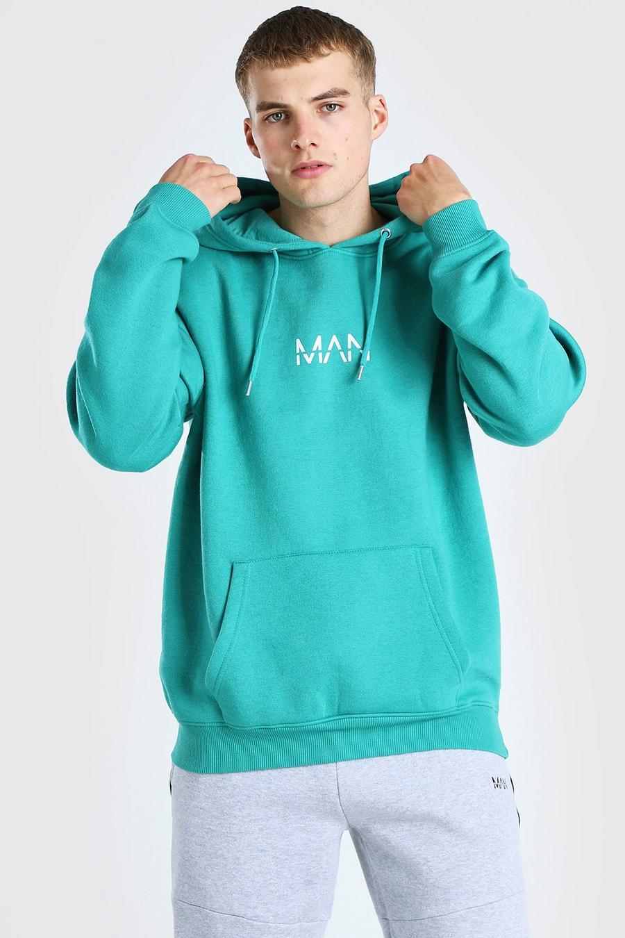 Green Oversized Original MAN Over The Head Hoodie image number 1